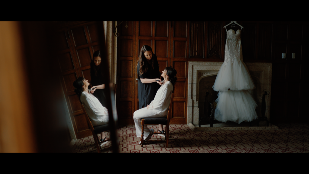 Bride getting ready for her wedding day at the Fairmont Banff Springs Hotel. 